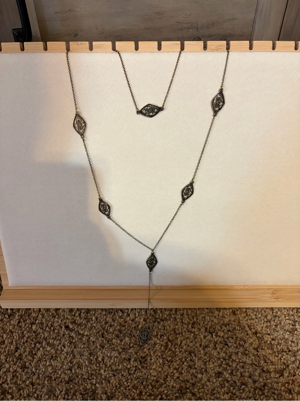 Plunder Black Filigree Lariat Necklace